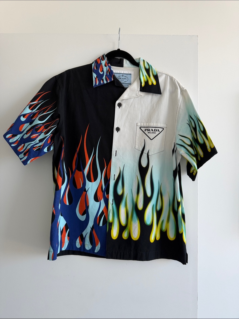 Prada Men’s Short-Sleeve Flame Print Button-Up Shirt - Multi